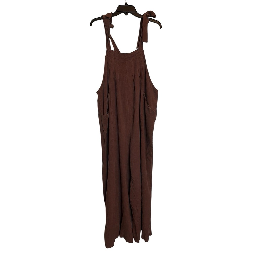 Arabess Wide Leg Jumpsuit XL Brown Shoulder Tie Linen Blend